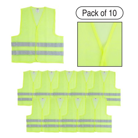 STALWART High Visibility Reflective Vest Fluorescent Green with Silver Stripe Outdoor Safety Gear Set of 10 75-ST6101